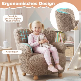 Costway Παιδικός Καναπές με Πλάτη & Ξύλινα Πόδια Καφέ 52 x 50 x 53 ...