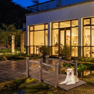 Costway Ξύλινη Γέφυρα Κήπου από Φυσικό Ξύλο Έλατου με Ασφαλή Κάγκελ...