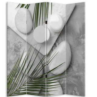 BAKAJI  Παραβάν 4 Πάνελ Εκτύπωση Μπρος-Πίσω Πέτρες Τροπικά Φύλλα 18...