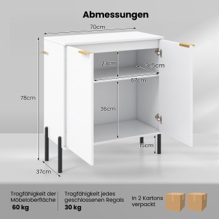Costway Λευκή Ντουλάπα Μπουφέ 2 Πορτών με Ράφι, Μεταλλικά Πόδια, Πρ...