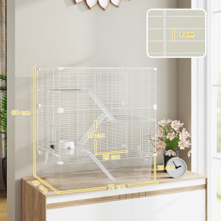 PawHut Πολυεπίπεδο Κλουβί Τρωκτικών 73x47x80 εκ, Λευκό D51-490V00WT