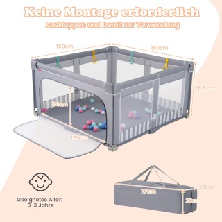 Costway Πτυσσόμενο Πάρκο Μωρού 150x150 cm με Μπάλες και Φερμουάρ Πό... Costway Πτυσσόμενο Πάρκο Μωρού 150x150 cm με Μπάλες και Φερμουάρ Πό...