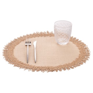 Villa dEste Home Στρογγυλό σουπλά 38 εκ. από γιούτα με κεντημένο πε...