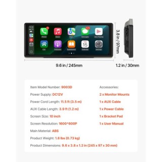 VEVOR Οθόνη Αφής Car Stereo 10 με CarPlay & Android Auto, Bluetooth...