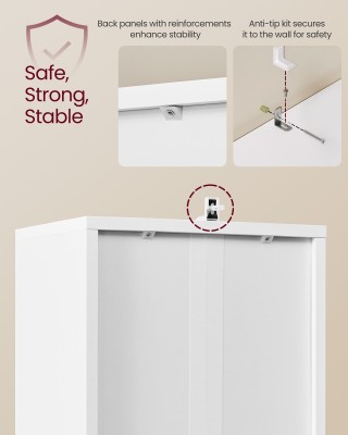 VASAGLE Βιβλιοθήκη 6 Επιπέδων με Πόρτα, Λευκή , 31.8x24x175cm LBC40...