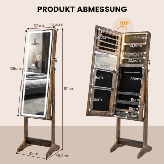 Costway  Ελεύθερη Κοσμηματοθήκη με Καθρέφτη και LED Φωτισμό - Ιδανι...