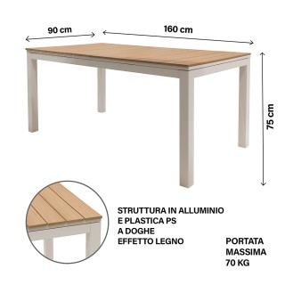 Galileo Εξωτερικό τραπέζι 160x90 cm με σανίδες ξύλου από λευκό και ...