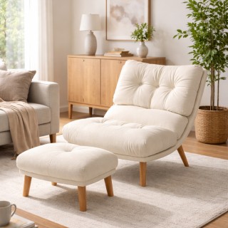 BAKAJI Πολυθρόνα Ξαπλώστρα με Υποπόδιο Μπεζ Υψηλής Πυκνότητας Επένδ...