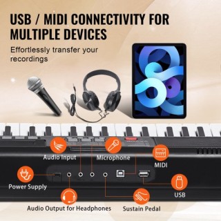 VEVOR  Φορητό Ψηφιακό Πιάνο 61 Πλήκτρων με Ρυθμιζόμενη Βάση 61JBPZS...