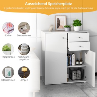 Costway Ελεύθερο Λευκό Ντουλάπι Αποθήκευσης με Πόρτες και Συρτάρια ...