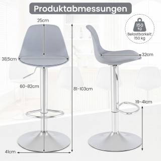 Costway Σετ 2 Περιστρεφόμενα Μπαρ Σκαμπό 360° Ρυθμιζόμενα σε Ύψος Γ...