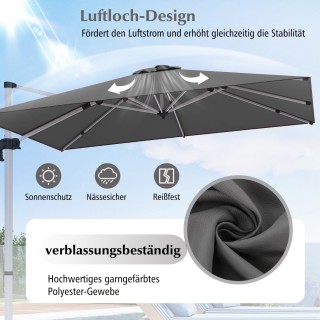 Costway Μεγάλη Ορθογώνια Ομπρέλα Κήπου 300x300cm με Μανιβέλα - Γκρι...