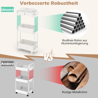 Costway  3-επίπεδο Κινητό Καρότσι Αποθήκευσης με Ανθεκτικό Σκελετό ...