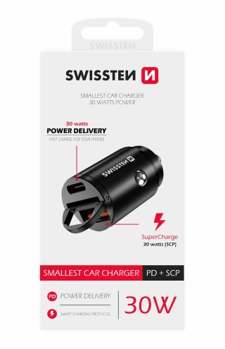 SWISSTEN Προσαρμογέας Αυτοκινήτου USB-C Power Delivery + Super Char...