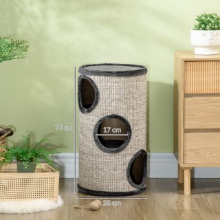 PawHut Τρίπατη Γατοκοιτίδα με Ξύστη Σίσαλ και Πελούτσα, Ø38x70cm, Γ...