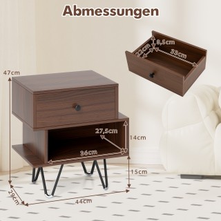 Costway  Σετ 2 τμχ Κομοδίνα με Αποσπώμενο Συρτάρι & Ανοιχτό Χώρο σε...