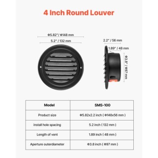 VEVOR Κάλυμμα Στρογγυλού Αεραγωγού 97 mm Ανοξείδωτο Ατσάλι Μαύρο (Σ...