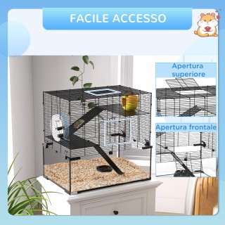 PawHut Κλουβί για Χάμστερ με 3 Επίπεδα με Τροχό, Ράμπες και Αφαιρού...