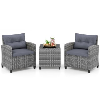 Costway Σετ Επίπλων Κήπου Ρατάν 3 Τεμαχίων με 2 Πολυθρόνες και Τραπ...