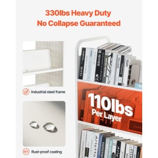 VEVOR Κινητή Βιβλιοθήκη 3 Επιπέδων Με Διπλής Όψης Ράφια σε Λευκό Χρ...