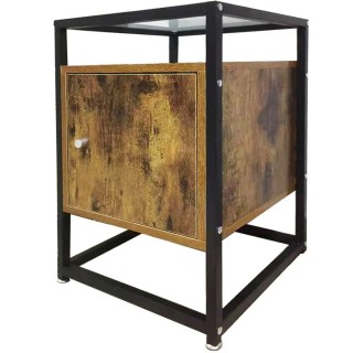 BAKAJI  Τραπεζάκι Καναπές Έπιπλο Κομοδίνο από Μέταλλο Ξύλο και Γυαλ...