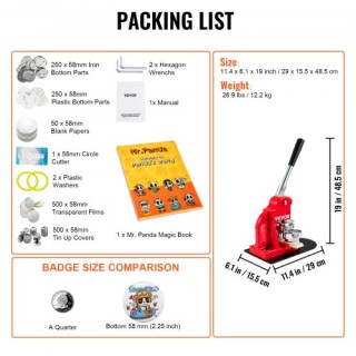 Μηχανή Κατασκευής Κουμπιών VEVOR, 58 mm, με 500 τεμ. & Κόφτη & Μαγι... Μηχανή Κατασκευής Κουμπιών VEVOR, 58 mm, με 500 τεμ. & Κόφτη & Μαγι...