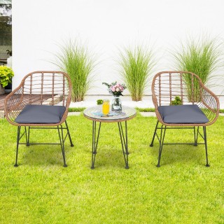 Costway Σετ Έπιπλα Βεράντας Rattan 3 Τεμαχίων με Τραπέζι και Καρέκ... Costway Σετ Έπιπλα Βεράντας Rattan 3 Τεμαχίων με Τραπέζι και Καρέκ...
