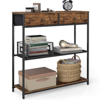 VASAGLE Στενό Κονσόλα Τραπέζι με 2 Υφασμάτινα Συρτάρια, 3 Επίπεδα, ...