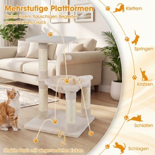 Costway Γατόδεντρο 64 εκ. με πλατφόρμες, αιώρα, μπάλα και στύλους α...