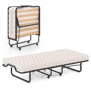 Costway Πτυσσόμενο Κρεβάτι 90x200 εκ. με Στρώμα Memory Foam, Ρόδες,... Costway Πτυσσόμενο Κρεβάτι 90x200 εκ. με Στρώμα Memory Foam, Ρόδες,...