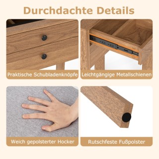 Costway Σετ Τουαλέτας Μακιγιάζ με Μαξιλαρωμένο Σκαμπό, Πρίζες & Καθ...