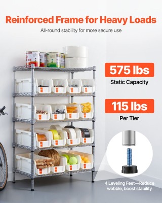 VEVOR Ράφι Αποθήκευσης με Ροδάκια, 5 Επιπέδων, 16 Κάδοι Οργάνωσης K...