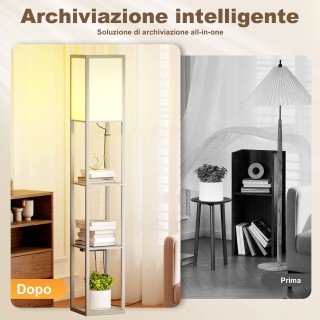 HOMCOM Λάμπα Δαπέδου με Ράφια, Ρυθμιζόμενο Φωτισμό, Πεντάλ Διακόπτη...