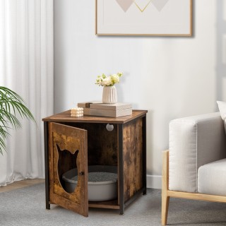 Costway Ξύλινη Ντουλάπα Γάτας με Πόρτα & Είσοδο για Τουαλέτα Γάτας ...