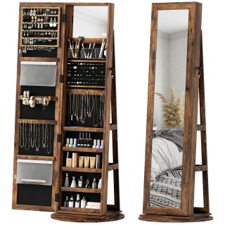 HOMCOM Περιστρεφόμενος Καθρέφτης Κοσμηματοθήκης 360° με Ράφια & Κλε...