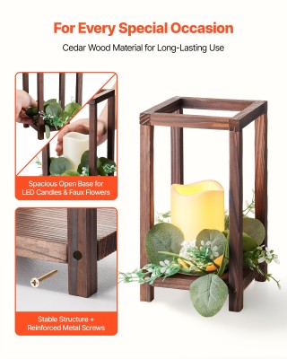 VEVOR 12 Ξύλινα Φανάρια Γάμου με Κηροπήγια και LED Κεριά MZHLDLDLLE...