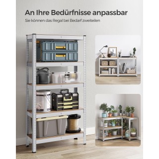 Ράφι SONGMICS 5 Επιπέδων, Χωρίς Βίδες, 650 kg, 30x75x150 cm, Ασημί 