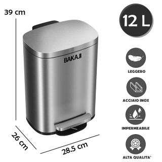 BAKAJI Πτυσσόμενος Κάδος Απορριμμάτων 28.5 x 25 x 39 cm από Ανοξείδ...
