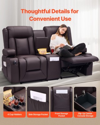 VEVOR Διθέσιος Ανακλινόμενος Καναπές 63x65.55x32.3 - Καφέ, USB, Θήκ... VEVOR Διθέσιος Ανακλινόμενος Καναπές 63x65.55x32.3 - Καφέ, USB, Θήκ...