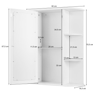 Costway  Λευκός επιτοίχιος καθρέφτης με αποθηκευτικό ντουλάπι και π...