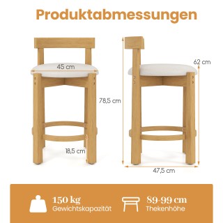 Costway Σετ 2 Ξύλινα Μπαρ Σκαμπό με Πλάτη & Υποπόδιο Υψος Καθίσματο...