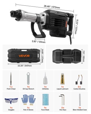 VEVOR 3000W Ηλεκτρικό Σφυρί Κατεδάφισης, 1700 BPM, 672 x 237 x 131 ... VEVOR 3000W Ηλεκτρικό Σφυρί Κατεδάφισης, 1700 BPM, 672 x 237 x 131 ...