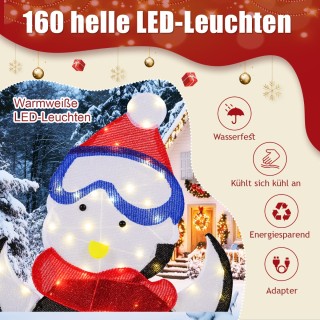 Costway Σετ 3 Φωτιζόμενων Πιγκουίνων με 160 Θερμά Λευκά LED & Φουλά...