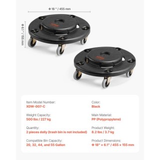 VEVOR 2 Πακέτα Στρογγυλή Βάση Κάδου για 20, 32, 44, 55 Γαλόνια LJTT...