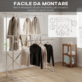 HOMCOM Πτυσσόμενη Απλώστρα Ρούχων με 3 Ρυθμιζόμενες Μπάρες, Περιστρ...