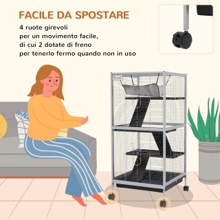 PawHut Κλουβί για Ινδικά Χοιρίδια και Τσιντσιλά από Ατσάλι με 3 Επί...