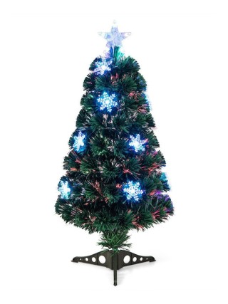 Costway Πράσινο Χριστουγεννιάτικο Δέντρο LED με Οπτικές Ίνες 90 cm ...