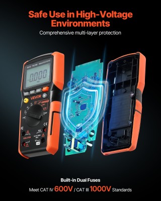 VEVOR Ψηφιακό Πολύμετρο 4000-Μετρήσεων, Ακρίβεια 1000V AC/DC, Διαστ...