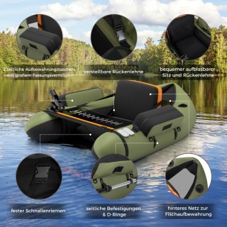 Costway Φουσκωτή Βάρκα Ψαρέματος με Ρυθμιζόμενη Πλάτη 135 x 109 x 5...