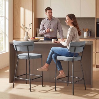 HOMCOM Σετ 2 Σκαμπό Μπαρ με Πλάτη και Υποπόδιο από Μέταλλο και Ύφασ...